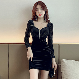 夜总店连衣裙性感夜场秋冬衣服夜总会女装长袖短裙足浴技师工作服