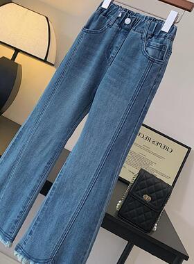 女中大童装2025春秋新款儿童毛边设计牛仔裤微喇叭裤小个子长裤子