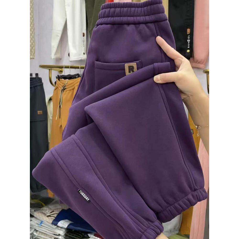 小个子加绒加厚运动卫裤女宽松显瘦束脚裤百搭休闲秋冬小脚八分裤