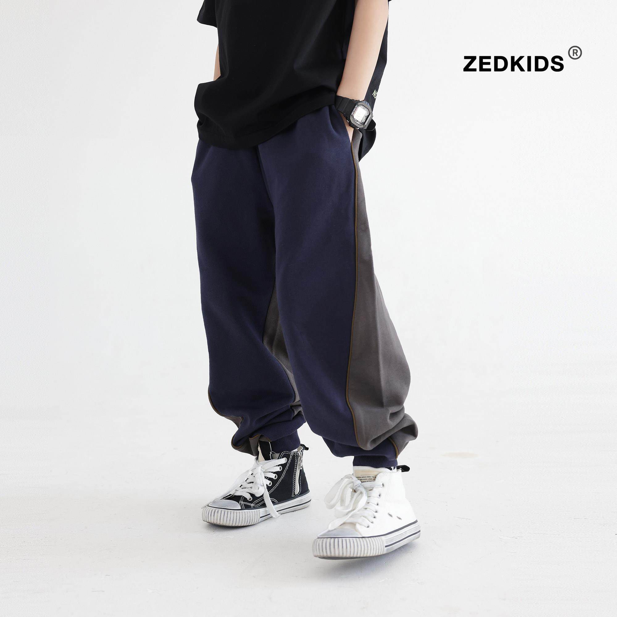 儿童加绒裤子冬季男女童纯棉针织卫裤运动长裤洋气百搭拼色香蕉裤