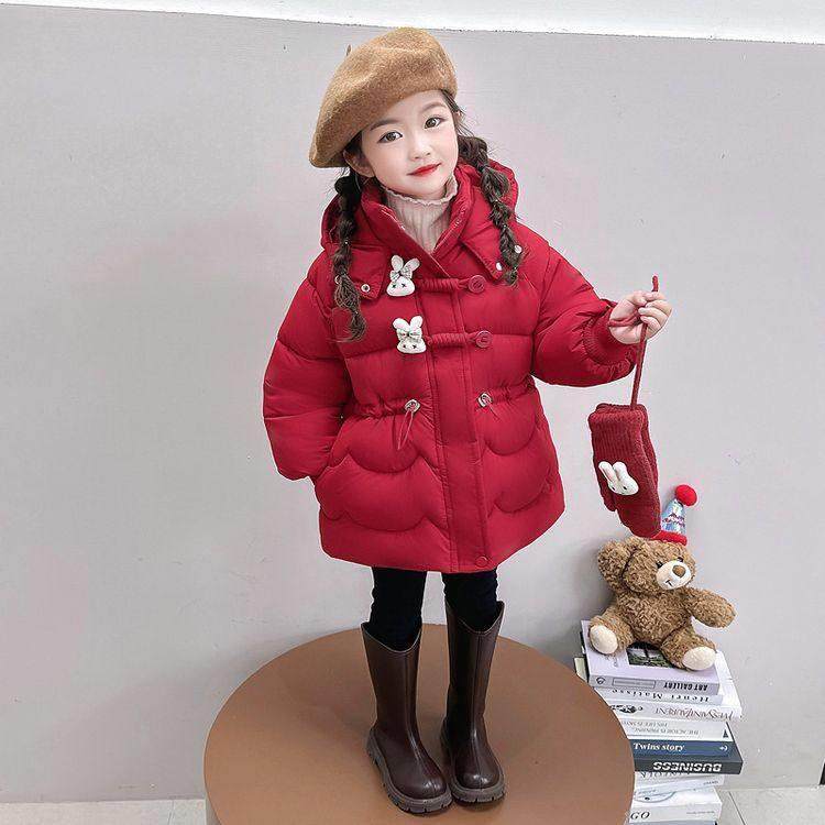 女童冬季棉服红色女宝宝新年儿童国风兔子外套冬装过年拜年服棉袄
