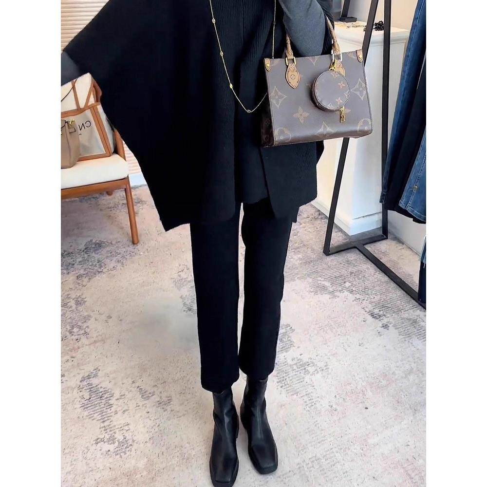 黑色直筒牛仔裤女2025春秋冬季加绒高腰显瘦胖MM弹力九分烟管裤子