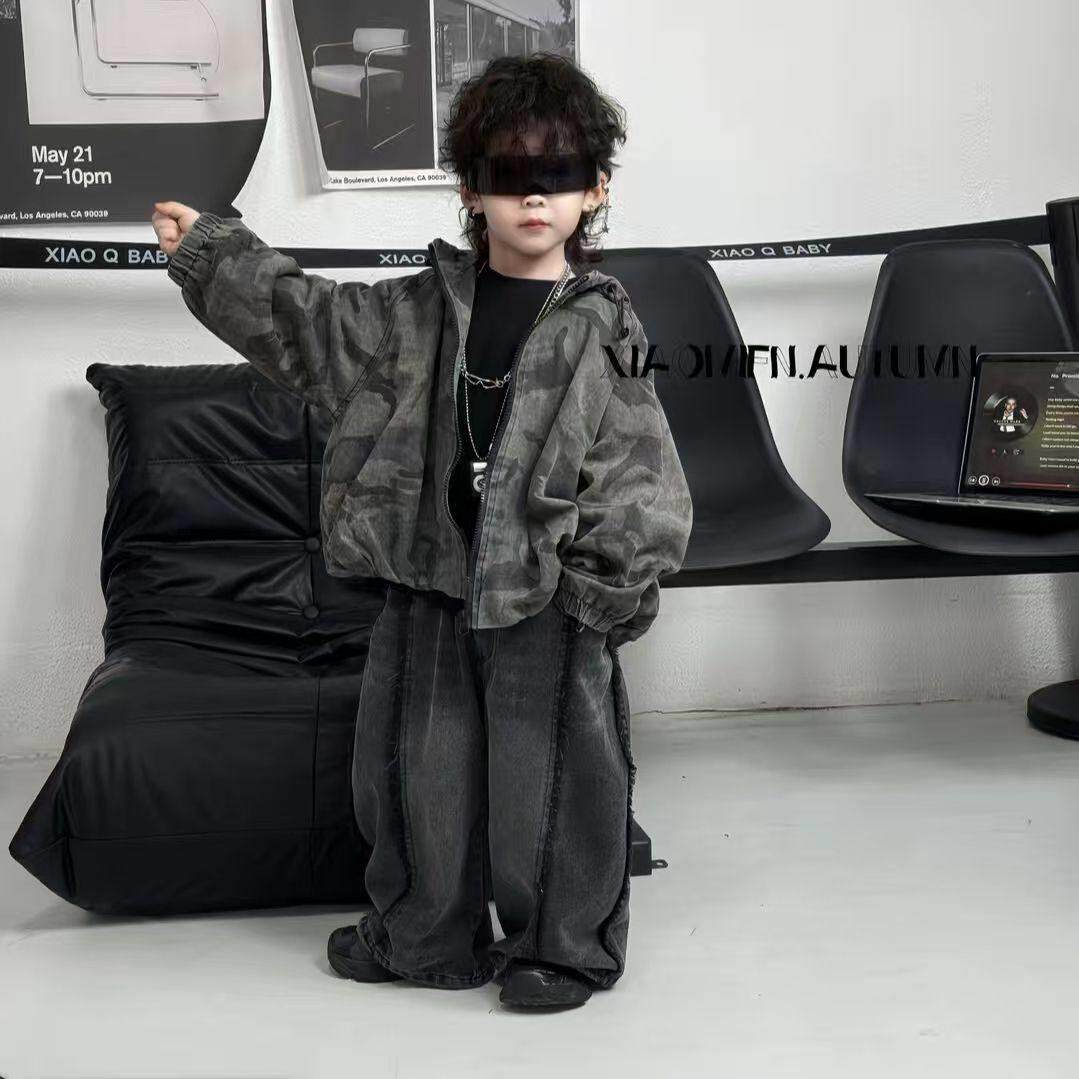 儿童春秋迷彩外套2025新款韩版外穿夹克上衣男童秋套装连帽卫衣潮