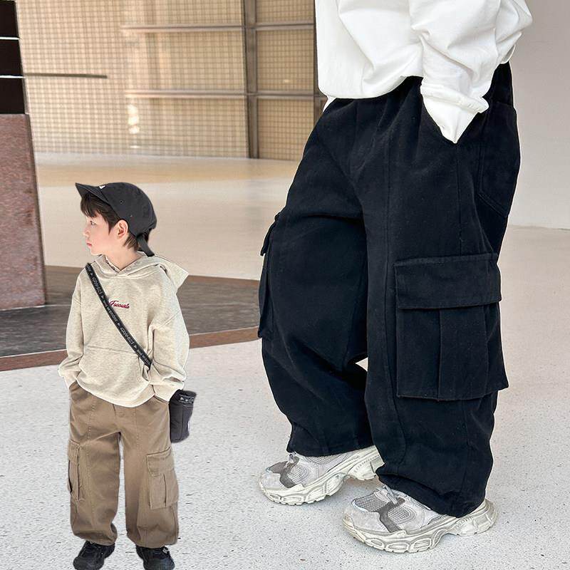 男童拼接纯棉工装裤儿童春装裤子宝宝韩版宽松直筒休闲裤