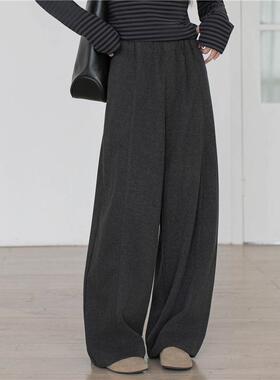 2025秋冬款复古加厚毛呢阔腿裤宽松直筒显瘦百搭磨毛绒休闲裤子女