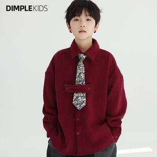 新中式儿童拜年服男童灯芯绒外套秋冬2024中大童加绒加厚衬衫上衣