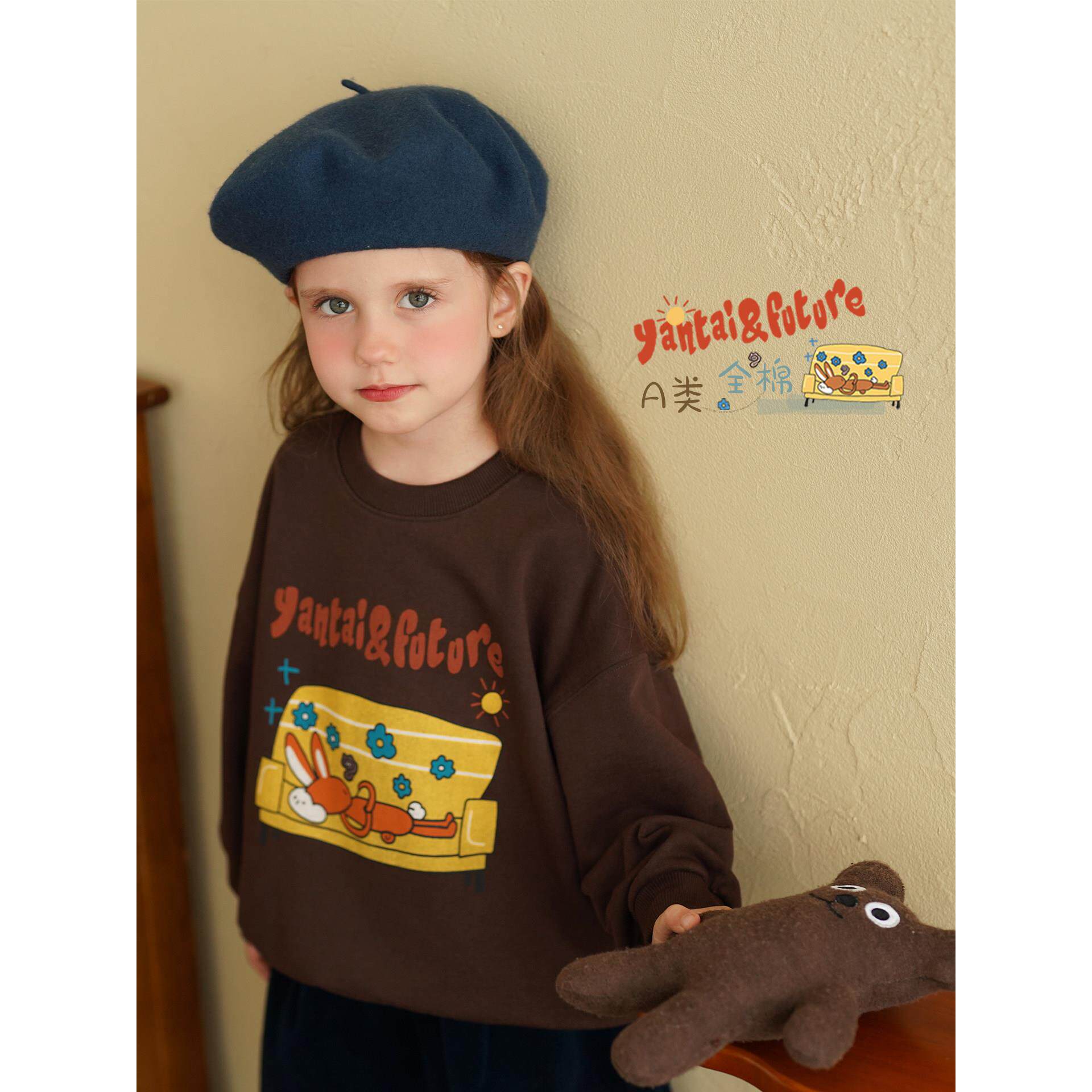 女童纯棉A类卫衣秋装新款儿童卡通印花毛圈女宝运动衫上衣