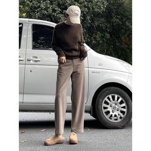 左手日记秋冬新款加厚毛呢直筒裤九分通勤显瘦女裤小个子直筒休闲