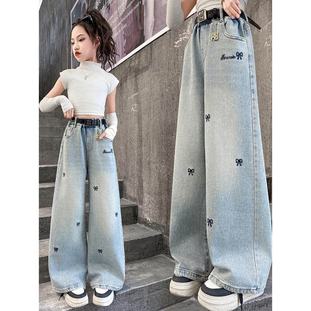 女童裤子春秋款女大童炸街阔腿裤儿童秋季长裤初中生女孩牛仔裤潮,童装/婴儿装/亲子装,儿童牛仔裤,淘宝优惠券,粉丝福利购,淘宝优惠卷