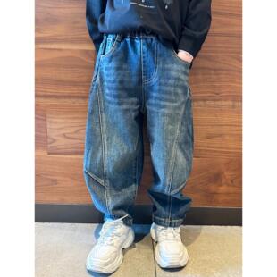 男童牛仔裤子弯刀阔腿裤2025秋季新潮流街舞走秀宝宝男孩儿童长裤