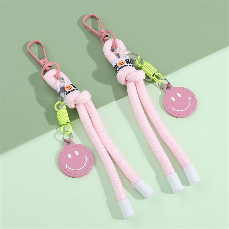 彩色合金尼龙编织嘻哈笑脸钥匙扣DCIY手机链小众情侣包挂水壶挂件