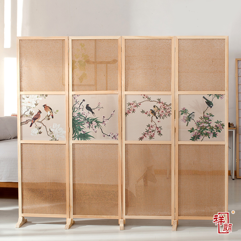 半透实木布艺屏风隔断折屏座屏玄关客厅餐厅书房酒店宾馆屏风帘布