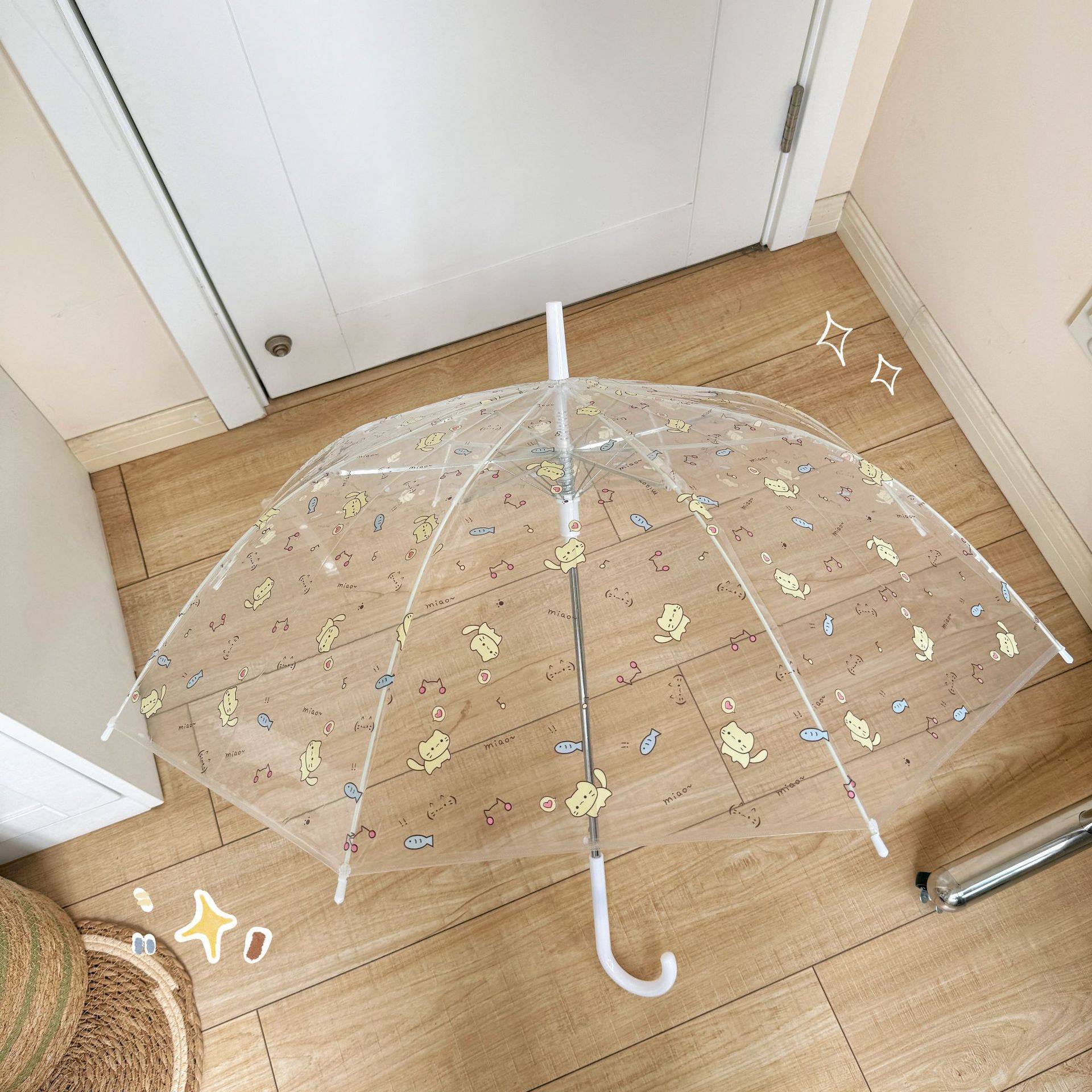 小鱼小猫全自动折叠透明雨伞学生图片
