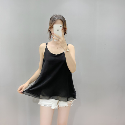 夏季双层雪纺吊带背心女遮肚200