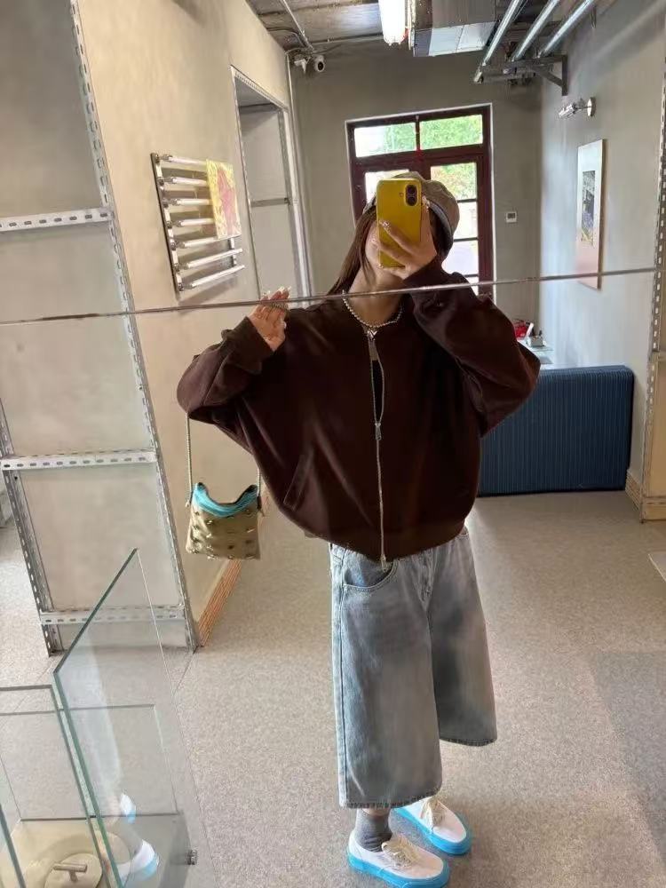 通勤开衫双拉链口袋秋季女新款袖口刺绣休闲穿搭明线夹克长袖外套