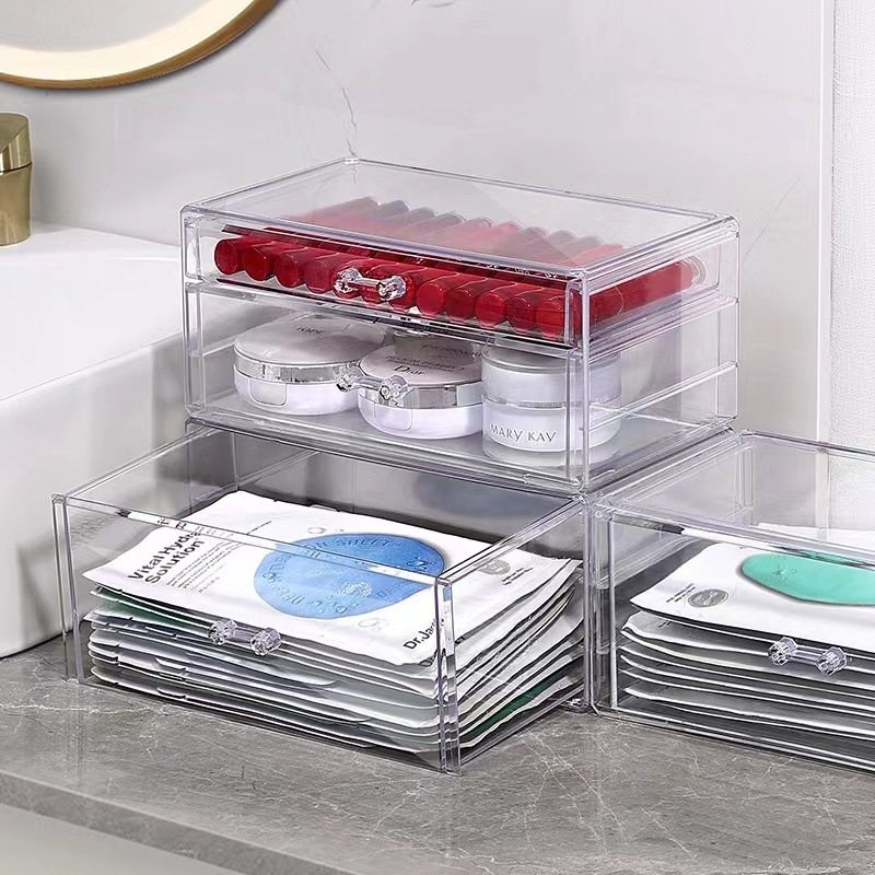 亚克力收纳盒桌面抽屉式防尘面膜架梳妆台储物整理透明化妆品盒