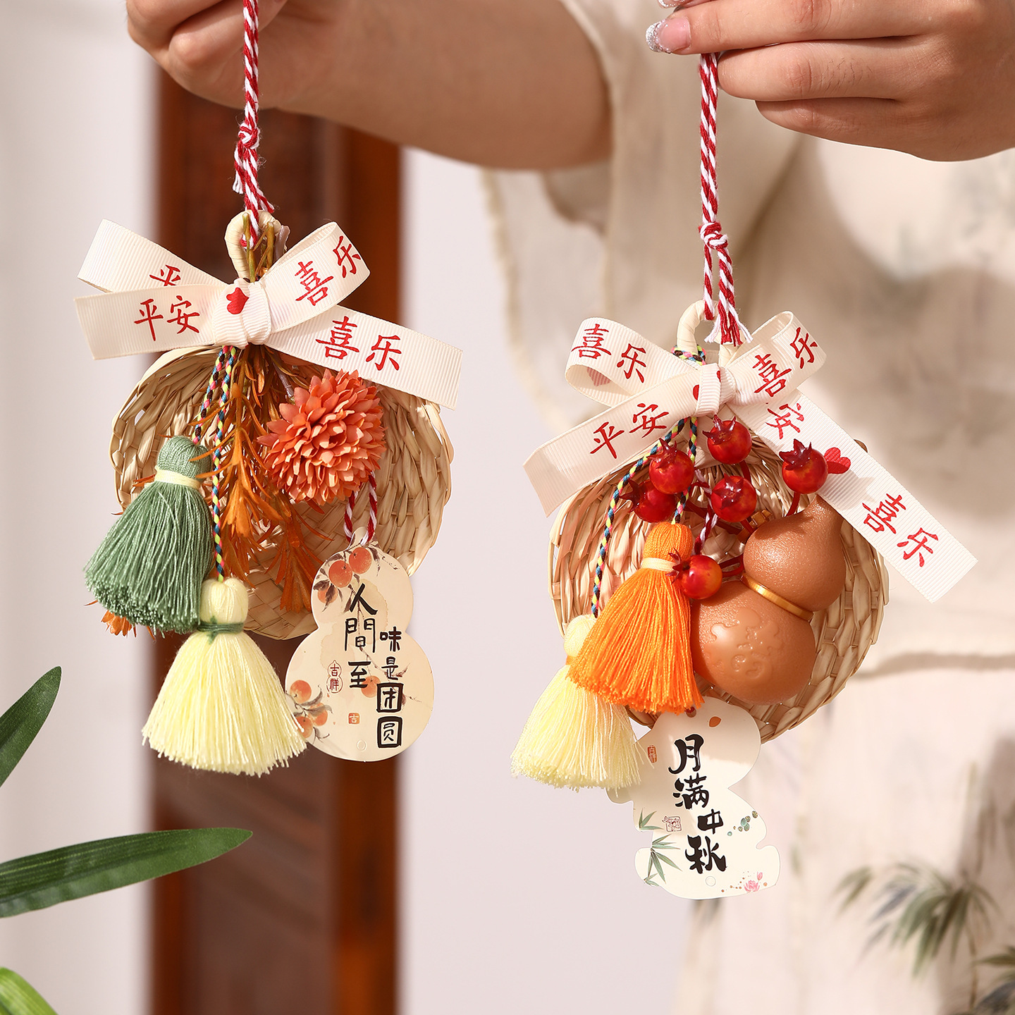 2025新款中秋节挂饰竹编灯笼手工diy材料包儿童手提花灯笼装饰品