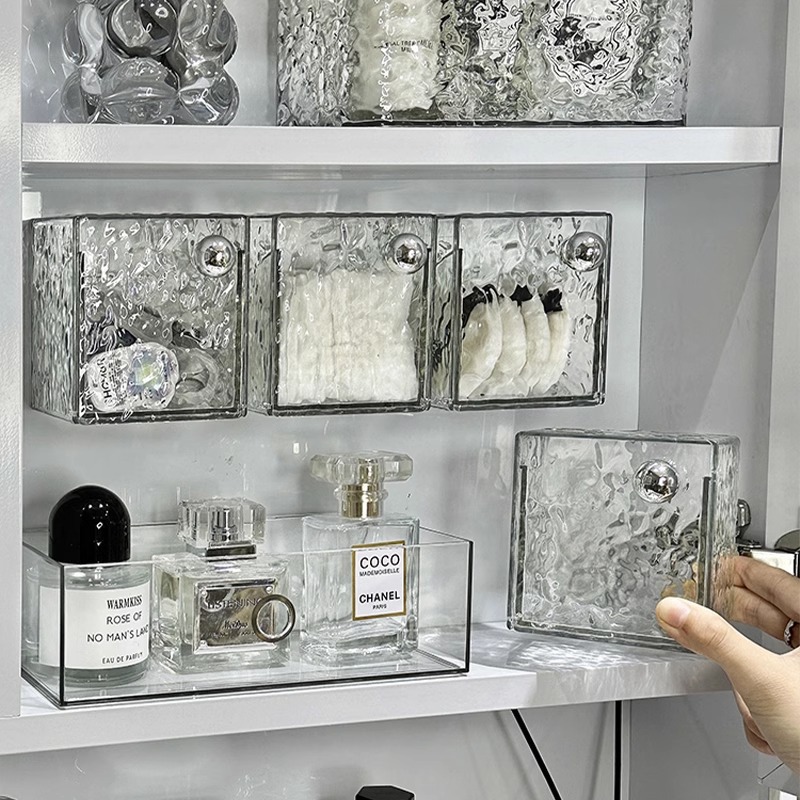 卫生间镜柜里收纳盒化妆棉洗脸巾整理盒壁挂透明棉签盒口红置物架