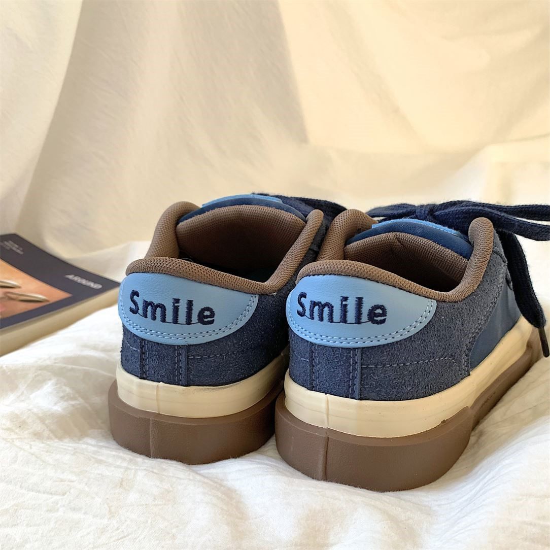 复古蓝色厚底板鞋女2024秋季新款ins百搭小众设计感运动休闲鞋子