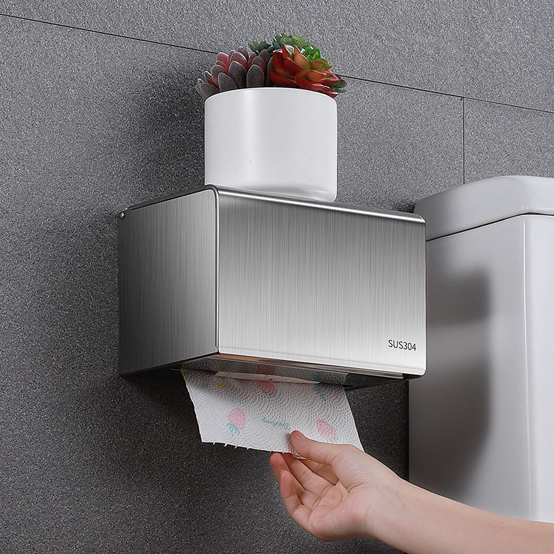 卫生间纸巾盒厕所纸巾盒免打孔抽纸盒洗手间304不锈钢纸巾架创意