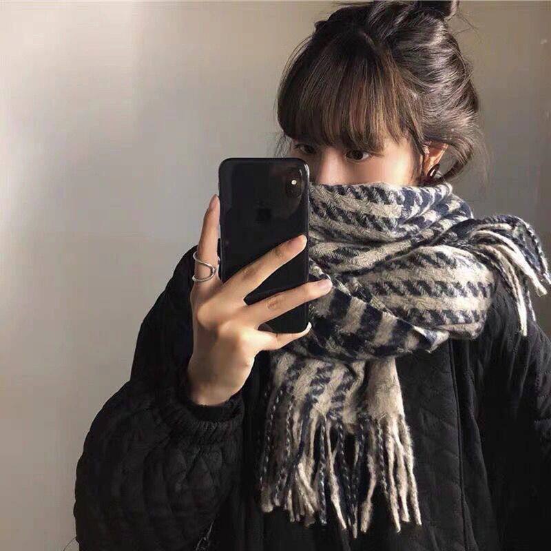 新款ins韩版格子围巾女冬