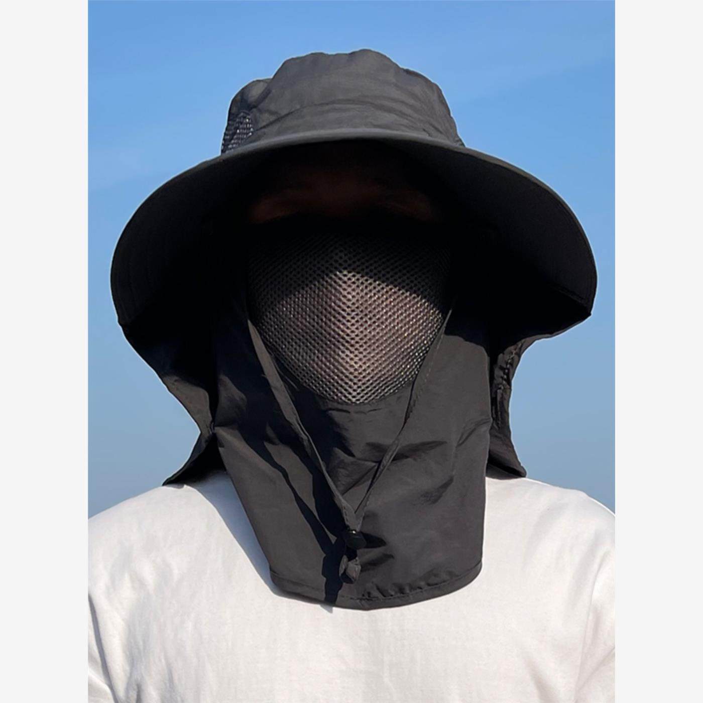 钓鱼防晒帽子男款全脸护脖户外遮阳登山太阳帽面罩夏季大檐渔夫帽