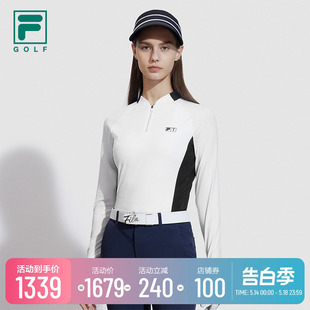 上衣2024夏季 新款 斐乐官方女子针织长袖 FILA 高尔夫运动拼色长T恤