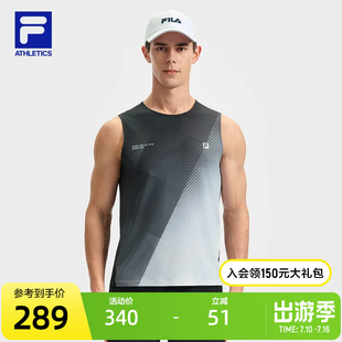 FILA 斐乐官方男子针织背心2025夏新款健身运动基础满印无袖上衣