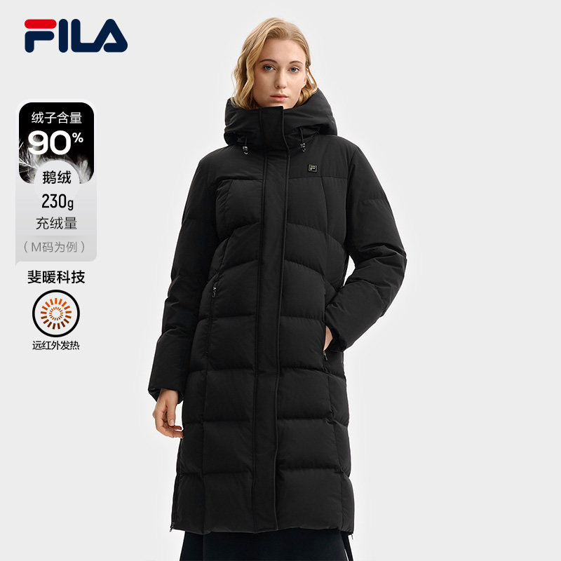 FILA 斐乐官方女士长款羽绒服2025冬季新款时尚休闲连帽保暖外套