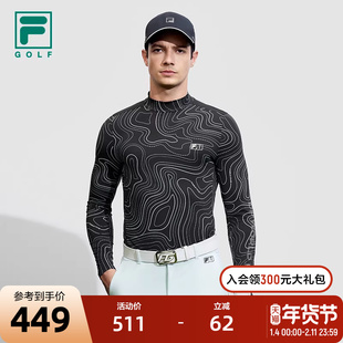 FILA 斐乐官方男子针织长袖衫2024春新款满印基础高尔夫运动长T恤