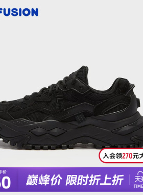 FILA FUSION 斐乐潮牌硬糖男鞋2024冬厚底增高鞋运动鞋黑色老爹鞋