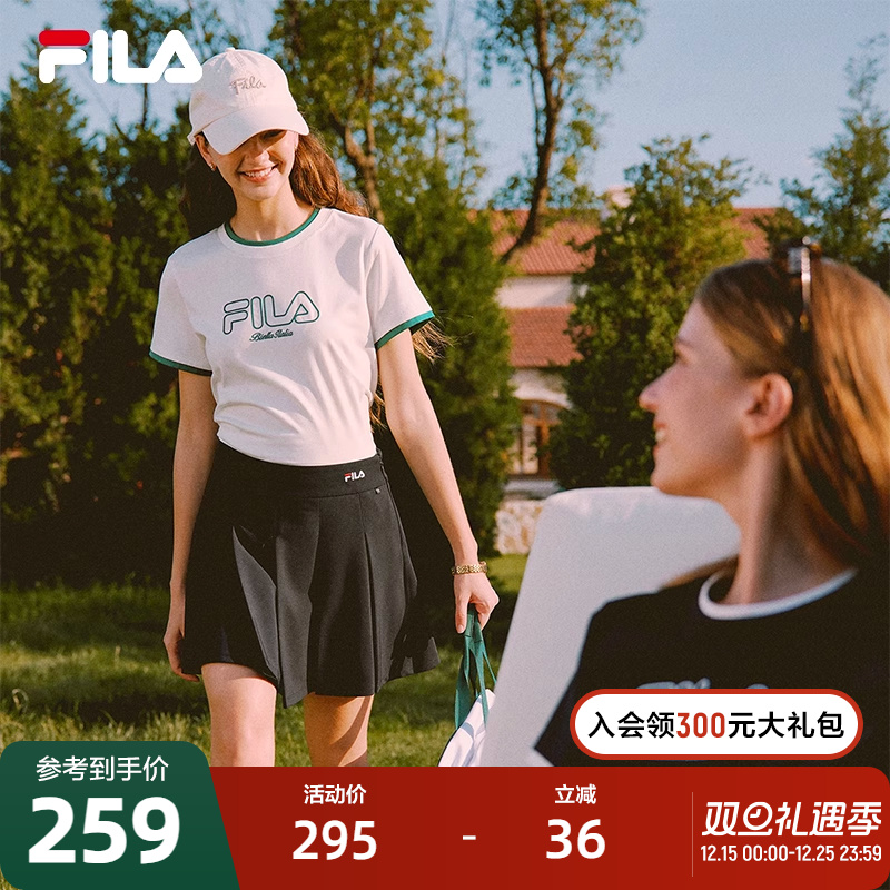 FILA 斐乐官方女子针织短袖衫2025秋新款时尚休闲简约撞色纯棉T恤