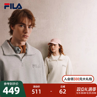 情侣华夫格翻领女上衣 新款 FILA斐乐半开襟男女同款 卫衣2025秋季