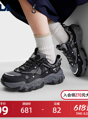 FILA 斐乐女鞋猫爪鞋5代老爹鞋运动鞋2024秋季新款黑色鞋子休闲鞋