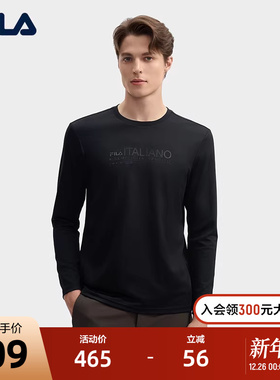 FILA 斐乐官方男子针织长袖衫2024冬新款时尚简约休闲通勤黑色长T