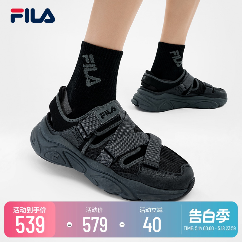 FILA 斐乐官方男鞋复古运动凉鞋2024夏季新款火星鞋休闲凉拖黑色