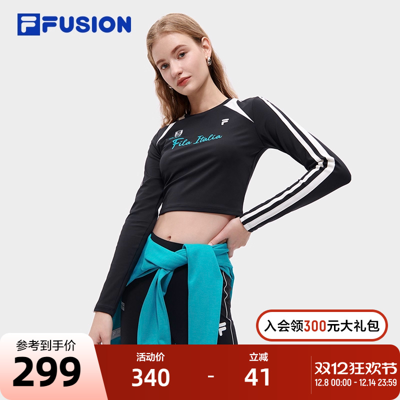 FILA FUSION斐乐潮牌女士针织长袖上衣2023秋季时尚修身运动T