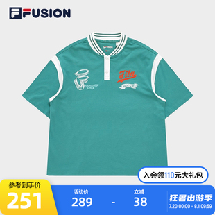 休闲宽松棒球领上衣 FILA FUSION斐乐潮牌女子短袖 POLO衫 2023夏季