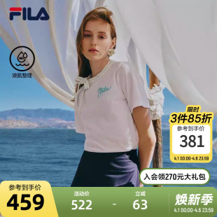 2024夏季 FILA Emerald斐乐女子针织短袖 衫 领口蝴蝶结纯棉T恤 新款