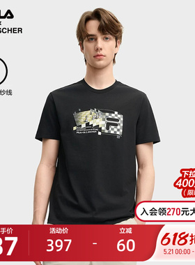 FILA 斐乐官方男运动短袖T恤夏秋新款时尚基础圆领短袖衫黑色上衣