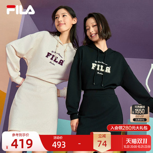 FILA 斐乐连衣裙秋季新款运动休闲连帽宽松显瘦打底女卫衣裙裙子