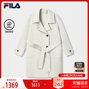 FILA 斐乐官方女士针织长袖外套冬季新款休闲宽松中长款风衣