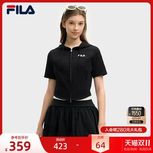 FILA 斐乐官方女士针织短袖连帽外套夏新款时尚休闲修身上衣