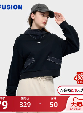 FILA X DOE斐乐潮牌女连帽卫衣2024冬季新款时尚休闲宽松针织上衣