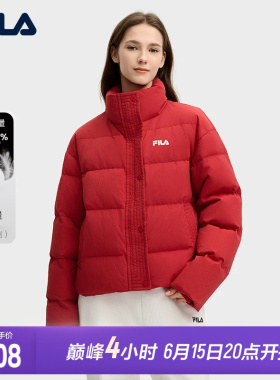 FILA 斐乐女羽绒服2025春新年款时尚休闲舒适红色带手套保暖外套