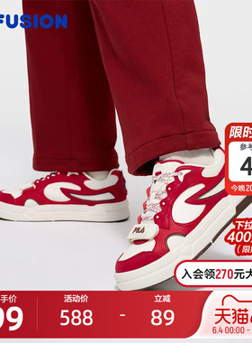 BANK丨FILA FUSION斐乐女士板鞋魔术贴2026新年红色女鞋运动鞋