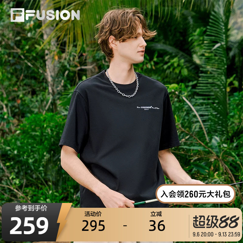 FILA FUSION斐乐潮牌男士针织短袖衫夏季新款时尚休闲宽松T恤