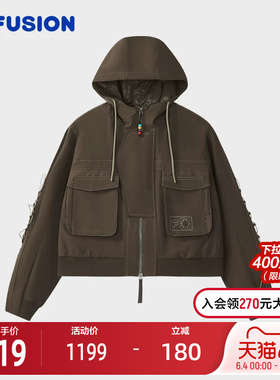 FILA FUSION | DOE斐乐潮牌外套女2025秋季新款休闲工装连帽上衣
