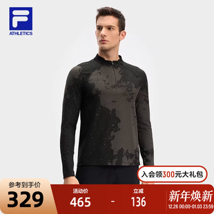 健身运动半拉链满印长T 上衣2024冬新款 FILA 斐乐官方男子针织长袖