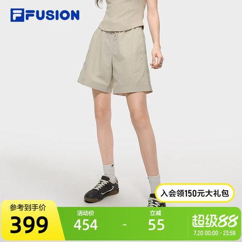 FILA FUSION斐乐潮牌梭织短裤女2025秋季新款时尚休闲宽松三分裤